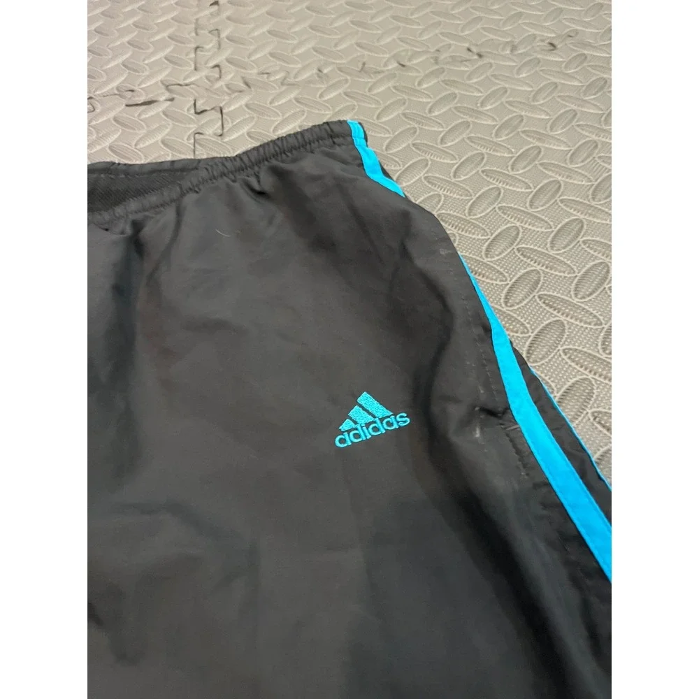 Vintage Y2K Adidas Track Pants Mens XL Black Blue 3-Stripe Windbreaker Ankle Zip